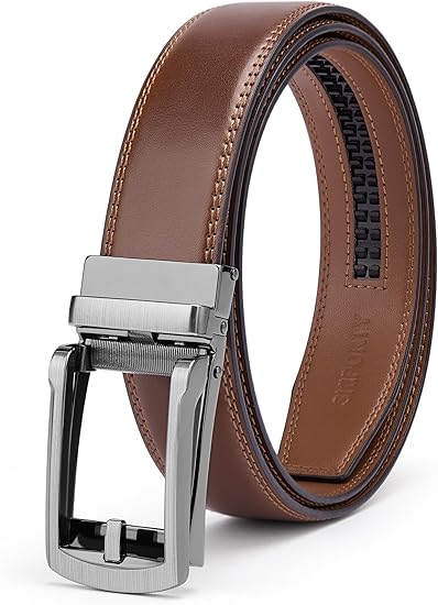 Mens Belt Ratchet Belts Dress Casual Leather Belt for Men With Slide Adjustable Click Buckle Gifts Box