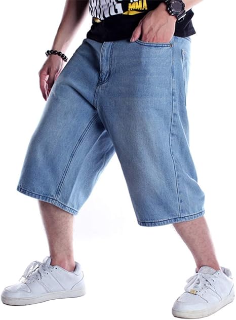 Baggy Jean Shorts for Men Casual Loose Fit Hip Hop Skateboard Denim Shorts