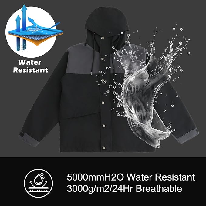 Men's Waterproof Lightweight Outwear Interchange Jacket, Windproof, Outdoor Hiking, Hooded