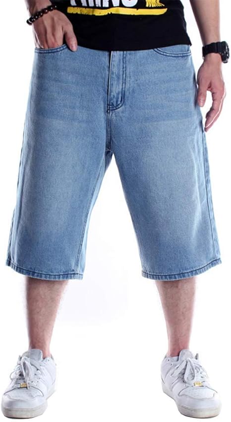 Baggy Jean Shorts for Men Casual Loose Fit Hip Hop Skateboard Denim Shorts