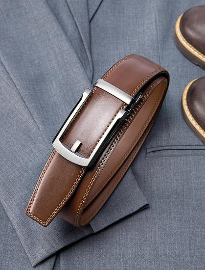 Mens Belt Ratchet Belts Dress Casual Leather Belt for Men With Slide Adjustable Click Buckle Gifts Box