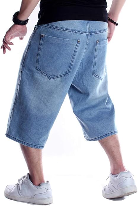 Baggy Jean Shorts for Men Casual Loose Fit Hip Hop Skateboard Denim Shorts
