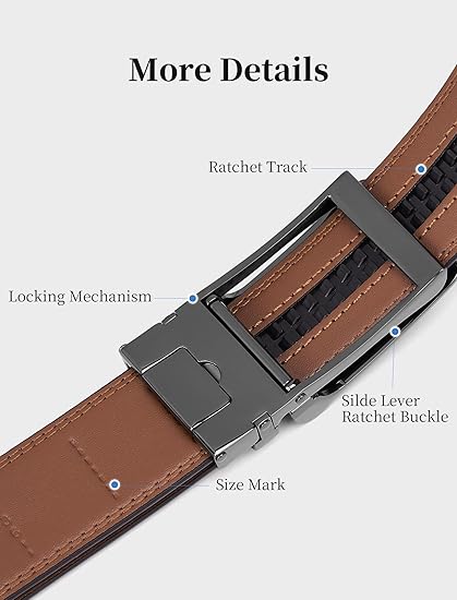 Mens Belt Ratchet Belts Dress Casual Leather Belt for Men With Slide Adjustable Click Buckle Gifts Box