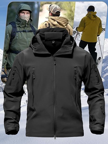 Men's Tactical Jacket 7 Pockets Performance Fleece Lined Water Resistant Soft Shell Winter Coats
