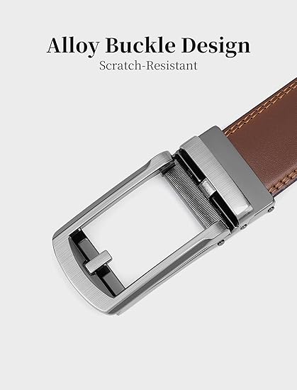 Mens Belt Ratchet Belts Dress Casual Leather Belt for Men With Slide Adjustable Click Buckle Gifts Box