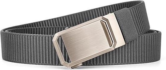 Men's Elastic Nylon Belt with Heavy-Duty Automatic Metal Buckle, Quick-Dry Adjustable Cut-to-Fit Belt for Business & Casual, 130cm Length, Fits 70-117cm Waist
