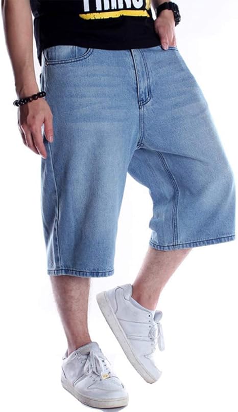 Baggy Jean Shorts for Men Casual Loose Fit Hip Hop Skateboard Denim Shorts