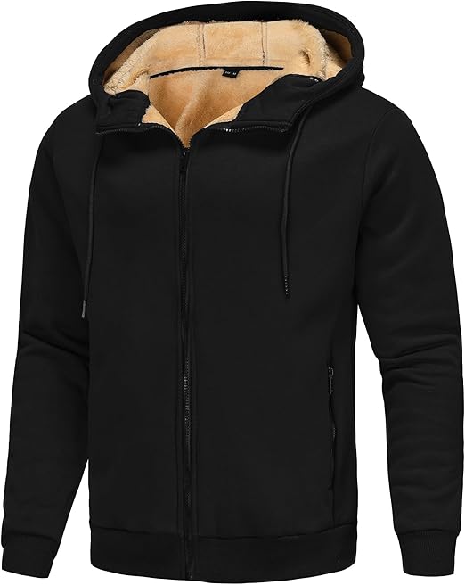 Mens Fleece Hoodie Warm Lined Hooded Sweatshirt Winter Zip Sweatjacke for Men with Pocket