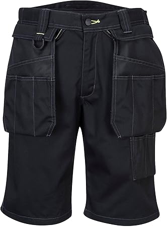Mens Durable Multi Pockets Construction Holster Cargo Safety Work Shorts Black