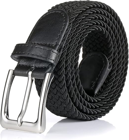 Elastic Braided Belt, 1 3/8", Woven Stretch Belt for Golf Casual Jeans Shorts Pants