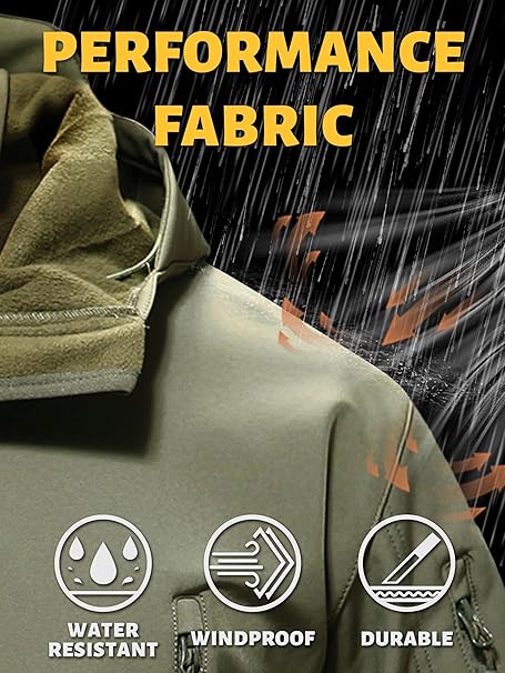 Men's Tactical Jacket 7 Pockets Performance Fleece Lined Water Resistant Soft Shell Winter Coats