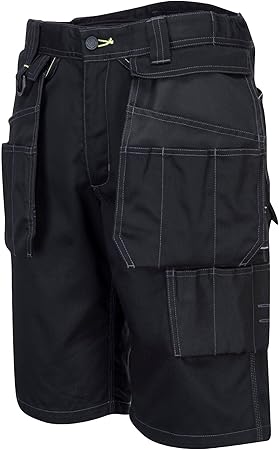 Mens Durable Multi Pockets Construction Holster Cargo Safety Work Shorts Black