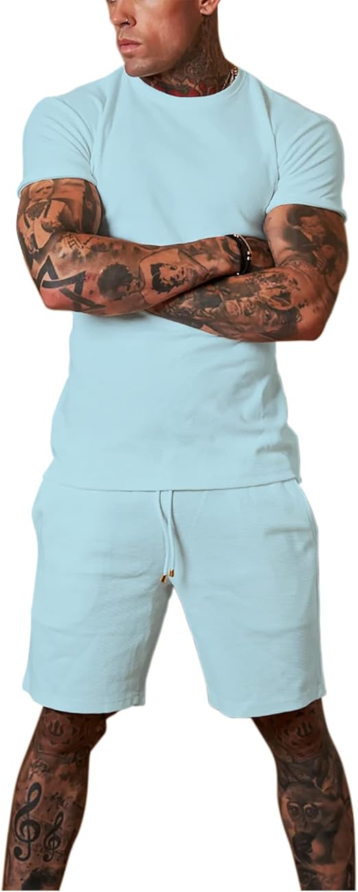 Mens 8" Casual Sweat Shorts with Pockets,Drawstring Athletic Shorts Waffle Lounge Summer Shorts (Size28~40)