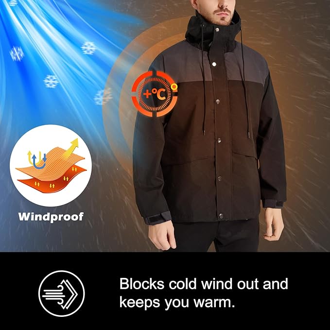 Men's Waterproof Lightweight Outwear Interchange Jacket, Windproof, Outdoor Hiking, Hooded