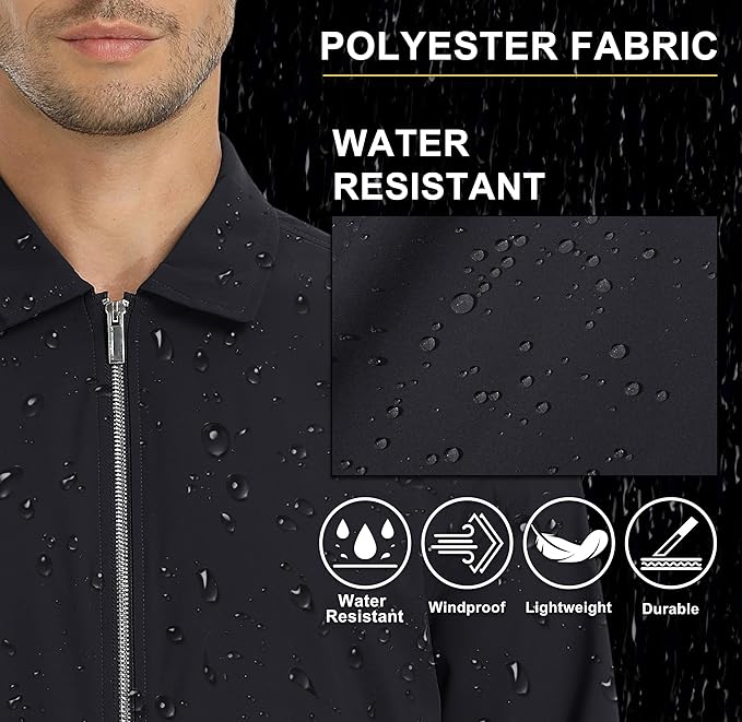 Men's Lightweight Jackets Full Zip Up Light Coat Laydown Collar Jacket Casual Windbreaker Jacket with Zip Pockets