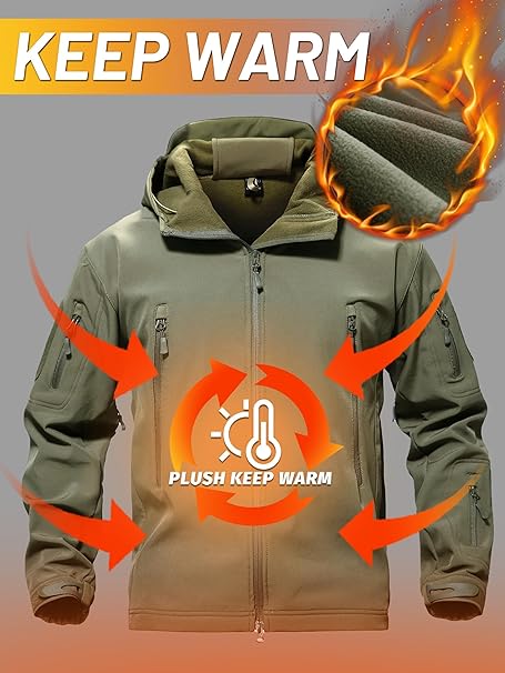 Men's Tactical Jacket 7 Pockets Performance Fleece Lined Water Resistant Soft Shell Winter Coats