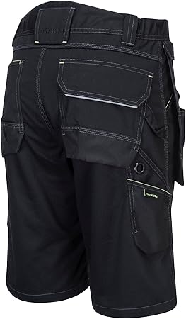 Mens Durable Multi Pockets Construction Holster Cargo Safety Work Shorts Black