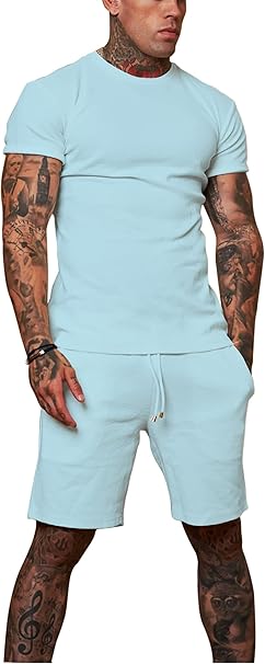 Mens 8" Casual Sweat Shorts with Pockets,Drawstring Athletic Shorts Waffle Lounge Summer Shorts (Size28~40)