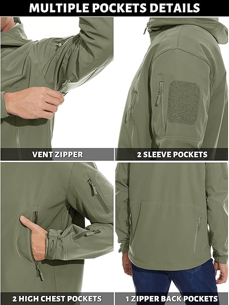 Men's Tactical Jacket 7 Pockets Performance Fleece Lined Water Resistant Soft Shell Winter Coats