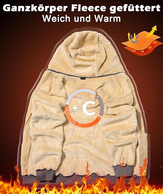 Mens Fleece Hoodie Warm Lined Hooded Sweatshirt Winter Zip Sweatjacke for Men with Pocket