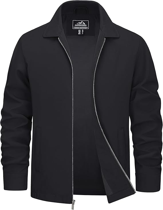 Men's Lightweight Jackets Full Zip Up Light Coat Laydown Collar Jacket Casual Windbreaker Jacket with Zip Pockets
