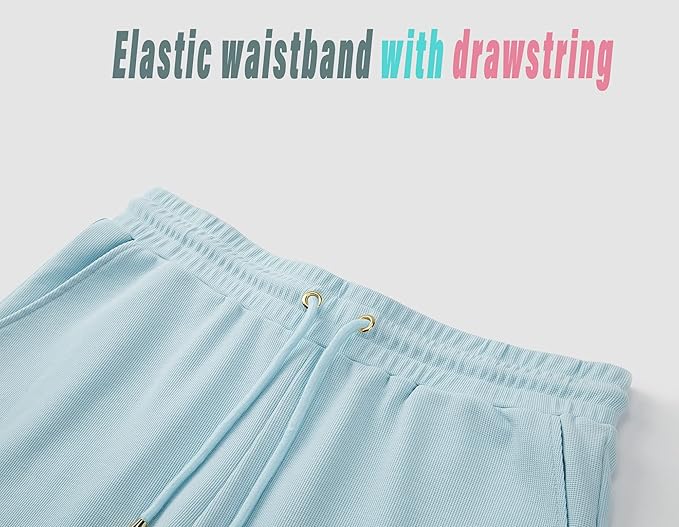 Mens 8" Casual Sweat Shorts with Pockets,Drawstring Athletic Shorts Waffle Lounge Summer Shorts (Size28~40)