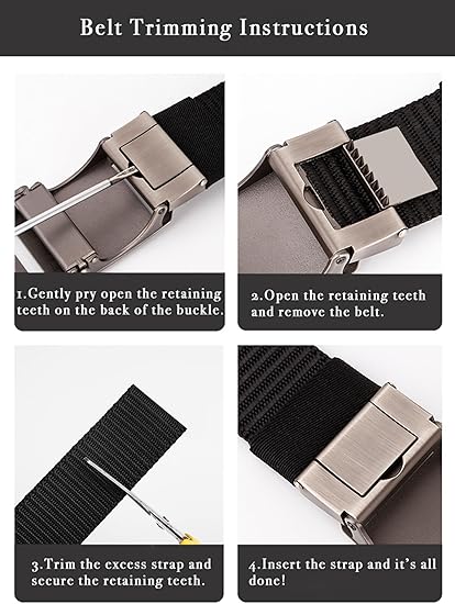 Men's Elastic Nylon Belt with Heavy-Duty Automatic Metal Buckle, Quick-Dry Adjustable Cut-to-Fit Belt for Business & Casual, 130cm Length, Fits 70-117cm Waist