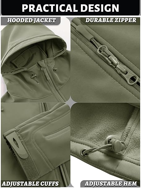 Men's Tactical Jacket 7 Pockets Performance Fleece Lined Water Resistant Soft Shell Winter Coats
