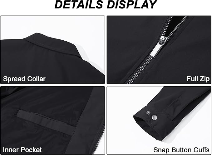Men's Lightweight Jackets Full Zip Up Light Coat Laydown Collar Jacket Casual Windbreaker Jacket with Zip Pockets
