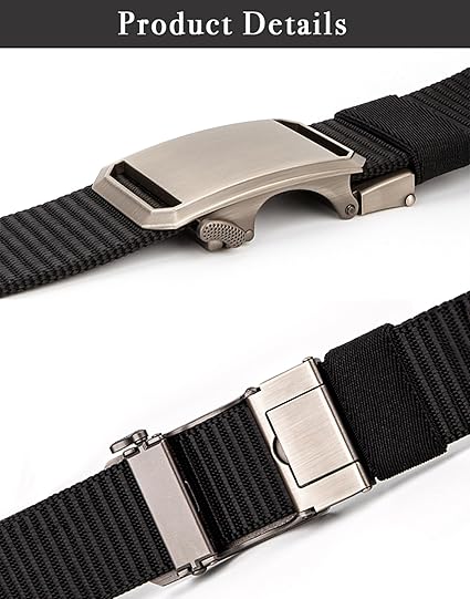 Men's Elastic Nylon Belt with Heavy-Duty Automatic Metal Buckle, Quick-Dry Adjustable Cut-to-Fit Belt for Business & Casual, 130cm Length, Fits 70-117cm Waist